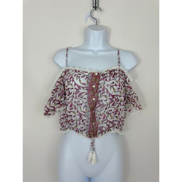 Poupette St Barth Honey Mini Top Blouse M NWT $210 Resort Boho Cotton - Picture 1 of 8